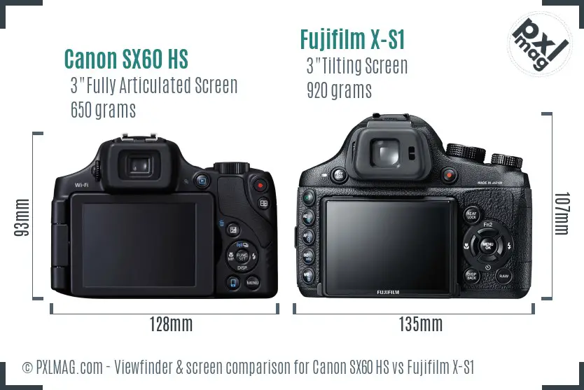 Canon SX60 HS vs Fujifilm X-S1 Screen and Viewfinder comparison