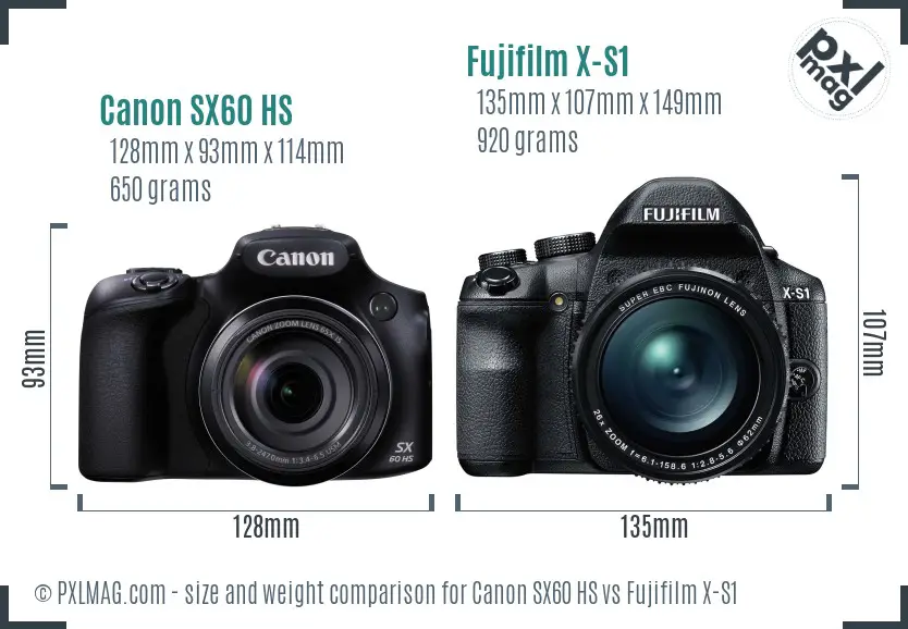 Canon SX60 HS vs Fujifilm X-S1 size comparison