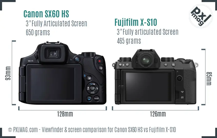 Canon SX60 HS vs Fujifilm X-S10 Screen and Viewfinder comparison