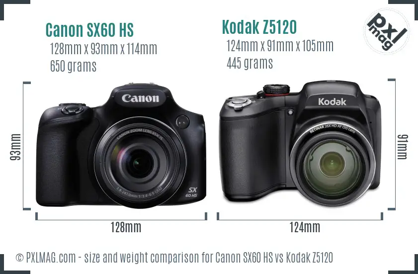 Canon SX60 HS vs Kodak Z5120 size comparison