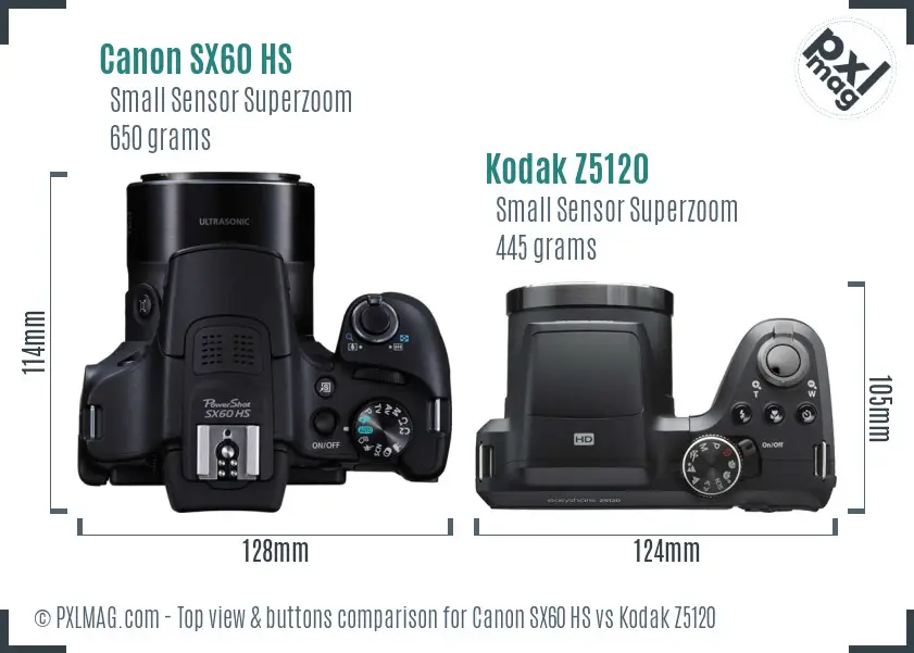 Canon SX60 HS vs Kodak Z5120 top view buttons comparison