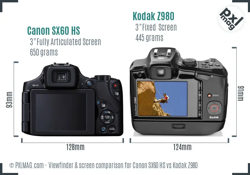 Canon SX60 HS vs Kodak Z980 Screen and Viewfinder comparison