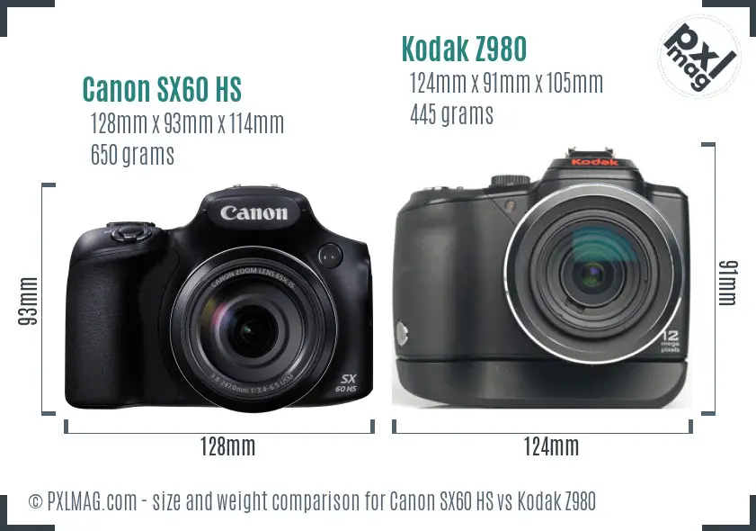 Canon SX60 HS vs Kodak Z980 size comparison