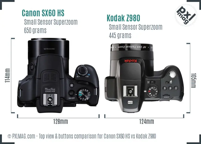 Canon SX60 HS vs Kodak Z980 top view buttons comparison