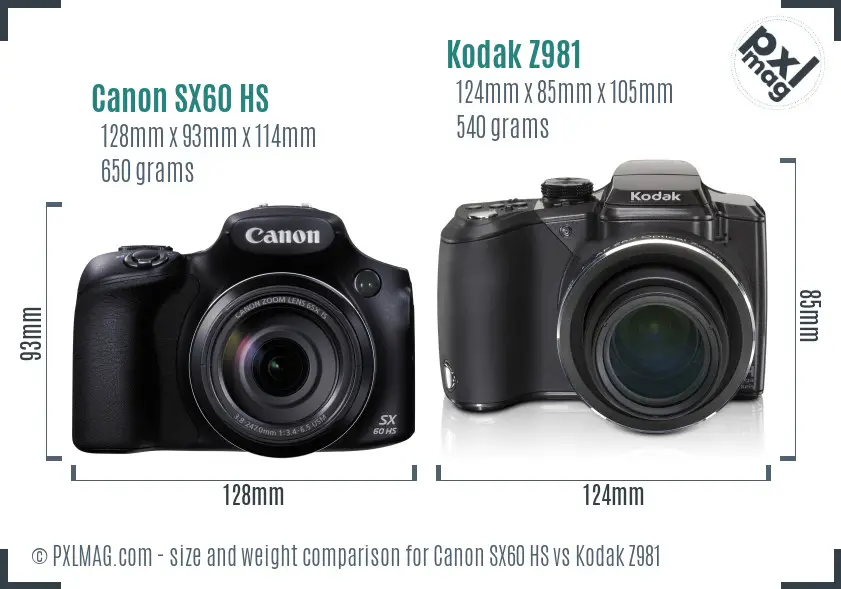 Canon SX60 HS vs Kodak Z981 size comparison