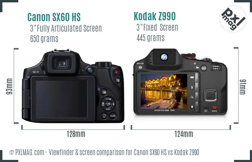 Canon SX60 HS vs Kodak Z990 Screen and Viewfinder comparison