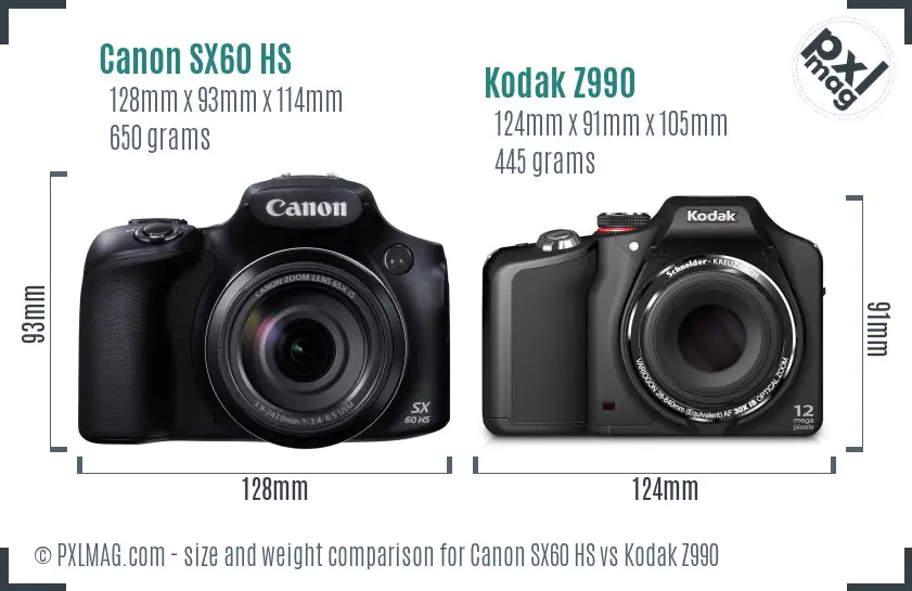 Canon SX60 HS vs Kodak Z990 size comparison
