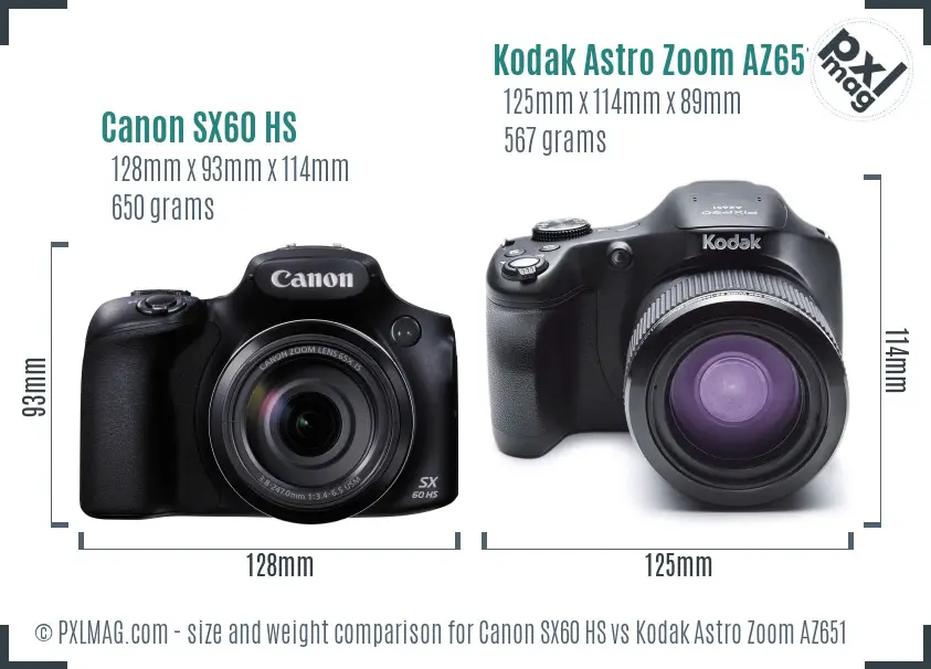 Canon SX60 HS vs Kodak Astro Zoom AZ651 size comparison
