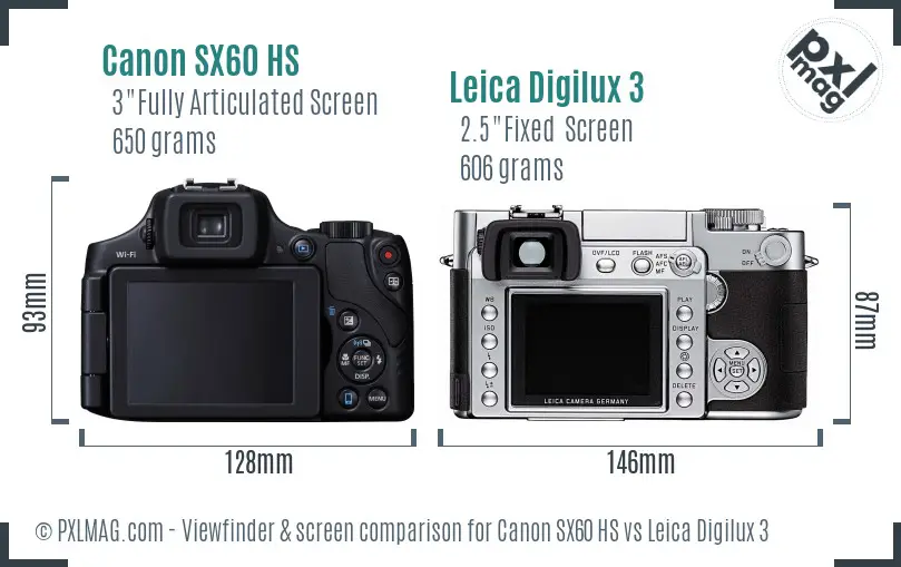 Canon SX60 HS vs Leica Digilux 3 Screen and Viewfinder comparison
