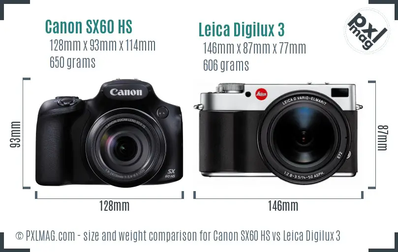 Canon SX60 HS vs Leica Digilux 3 size comparison