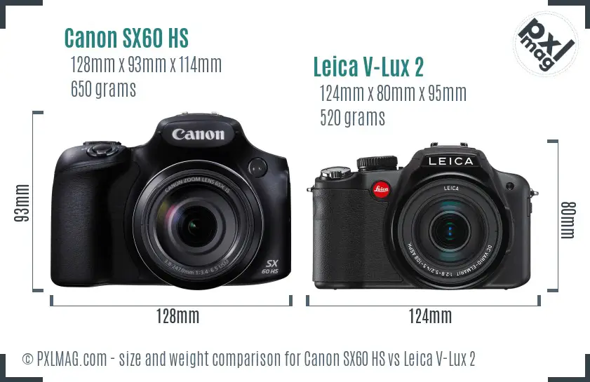 Canon SX60 HS vs Leica V-Lux 2 size comparison