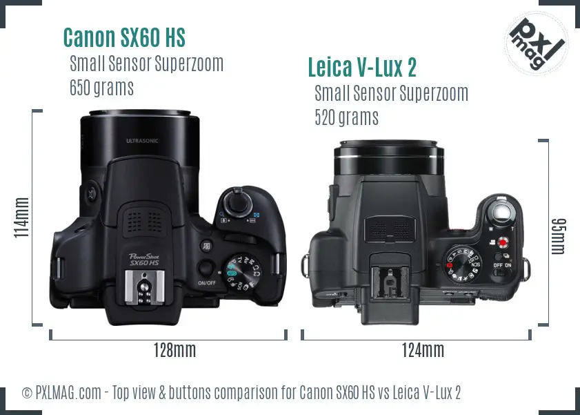Canon SX60 HS vs Leica V-Lux 2 top view buttons comparison