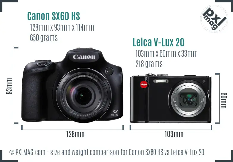 Canon SX60 HS vs Leica V-Lux 20 size comparison Canon SX60 HS vs Leica V-Lux 20 size comparison