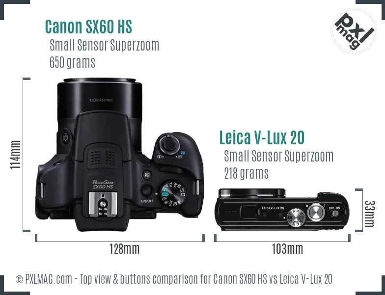 Canon SX60 HS vs Leica V-Lux 20 top view buttons comparison Canon SX60 HS vs Leica V-Lux 20 top view buttons comparison