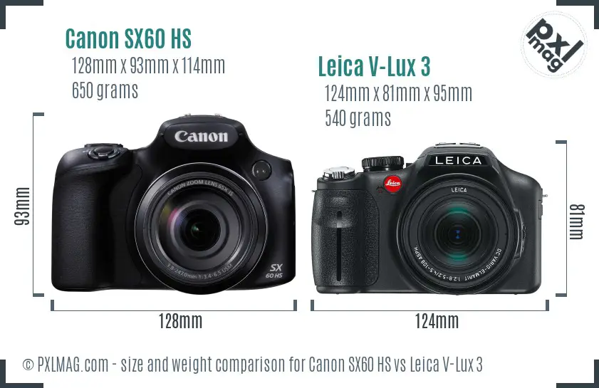 Canon SX60 HS vs Leica V-Lux 3 size comparison