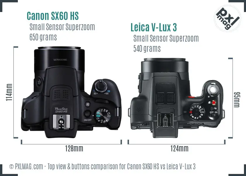 Canon SX60 HS vs Leica V-Lux 3 top view buttons comparison