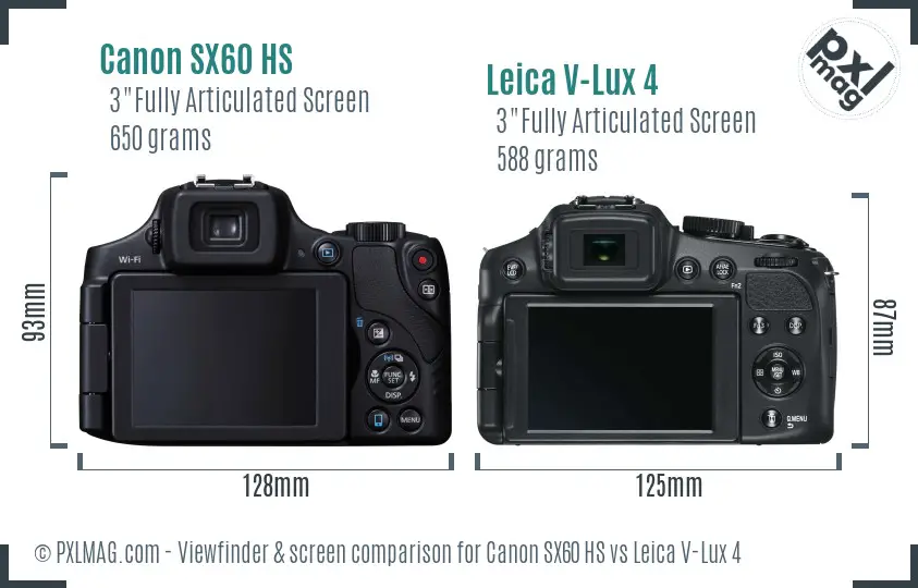 Canon SX60 HS vs Leica V-Lux 4 Screen and Viewfinder comparison