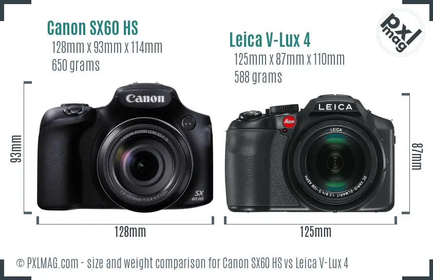 Canon SX60 HS vs Leica V-Lux 4 size comparison