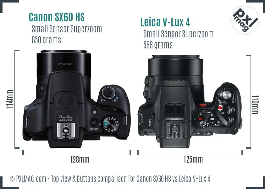 Canon SX60 HS vs Leica V-Lux 4 top view buttons comparison
