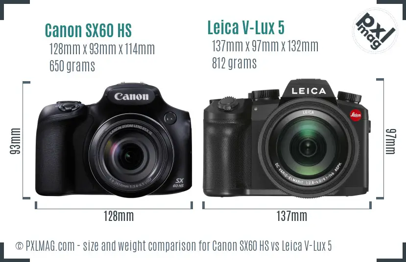 Canon SX60 HS vs Leica V-Lux 5 size comparison Canon SX60 HS vs Leica V-Lux 5 size comparison