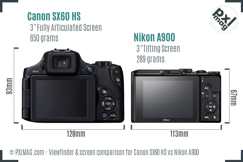 Canon SX60 HS vs Nikon A900 Screen and Viewfinder comparison