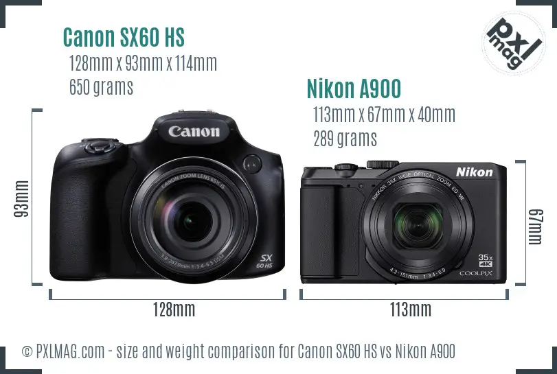 Canon SX60 HS vs Nikon A900 size comparison