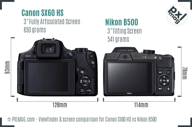 Canon SX60 HS vs Nikon B500 Screen and Viewfinder comparison