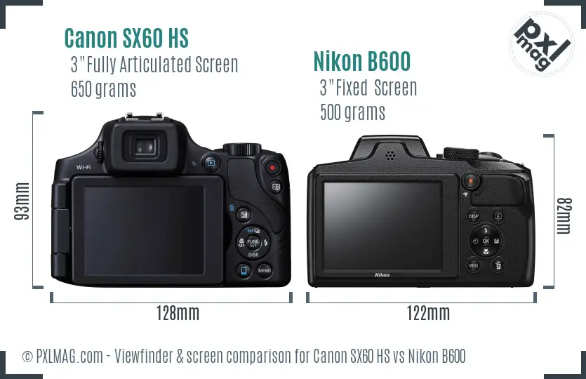 Canon SX60 HS vs Nikon B600 Screen and Viewfinder comparison