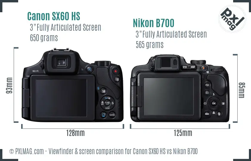Canon SX60 HS vs Nikon B700 Screen and Viewfinder comparison