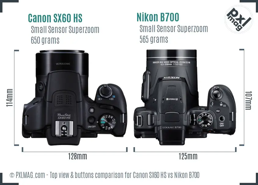 Canon SX60 HS vs Nikon B700 top view buttons comparison