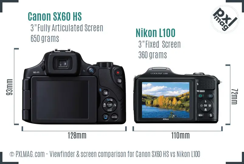 Canon SX60 HS vs Nikon L100 Screen and Viewfinder comparison