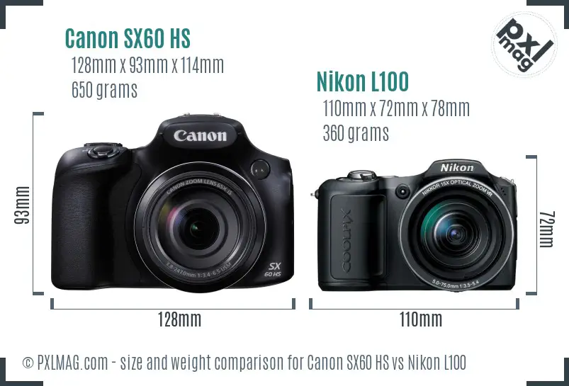 Canon SX60 HS vs Nikon L100 size comparison