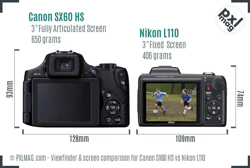Canon SX60 HS vs Nikon L110 Screen and Viewfinder comparison