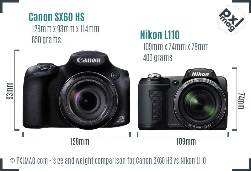 Canon SX60 HS vs Nikon L110 size comparison