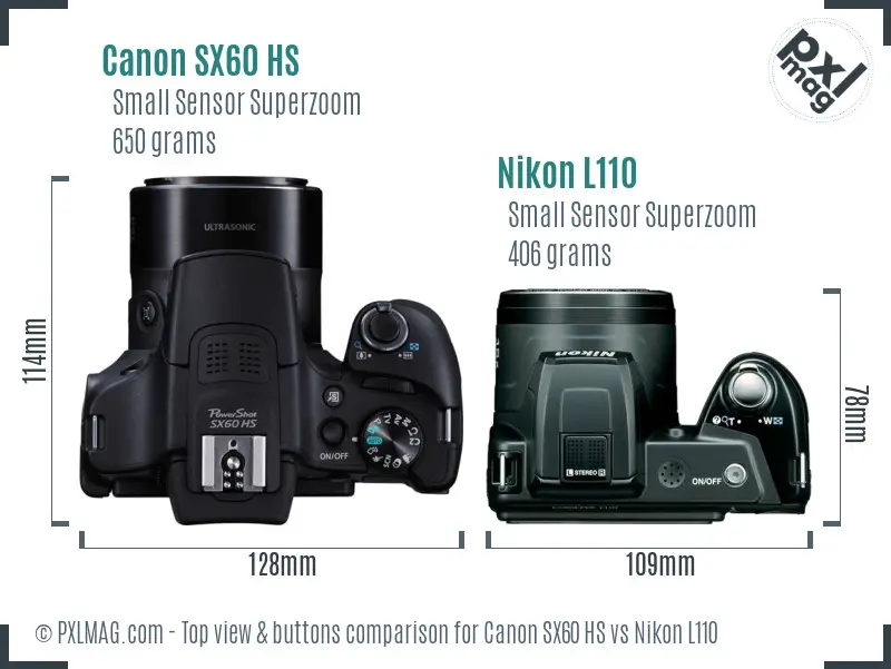 Canon SX60 HS vs Nikon L110 top view buttons comparison