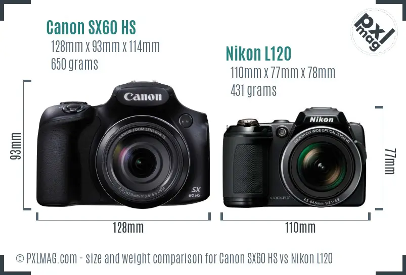 Canon SX60 HS vs Nikon L120 size comparison Canon SX60 HS vs Nikon L120 size comparison
