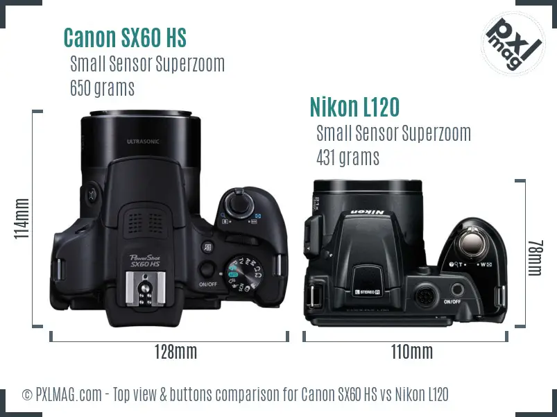 Canon SX60 HS vs Nikon L120 top view buttons comparison Canon SX60 HS vs Nikon L120 top view buttons comparison