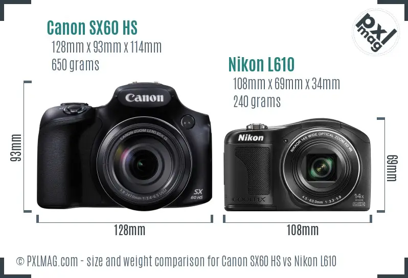 Canon SX60 HS vs Nikon L610 size comparison