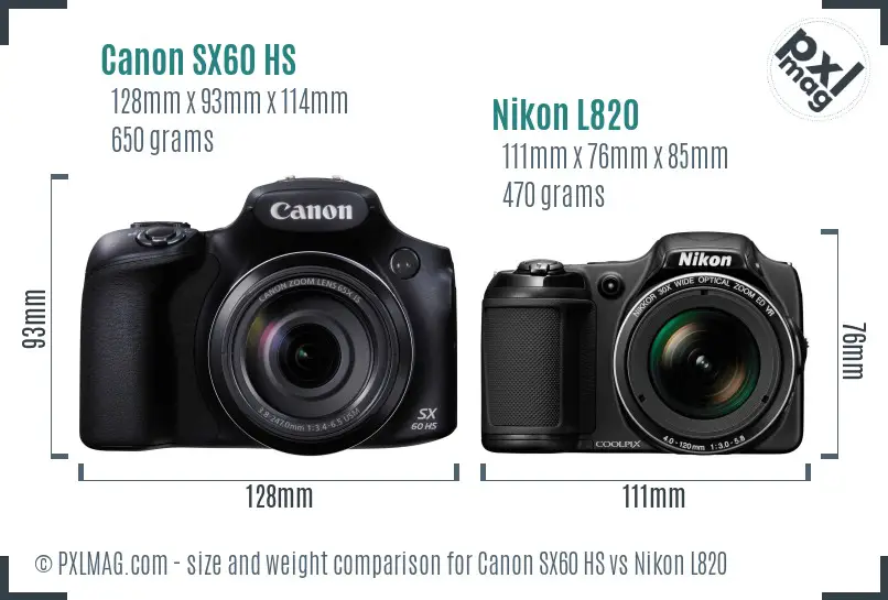 Canon SX60 HS vs Nikon L820 size comparison