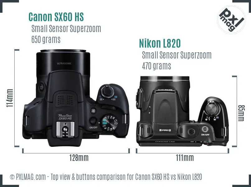 Canon SX60 HS vs Nikon L820 top view buttons comparison