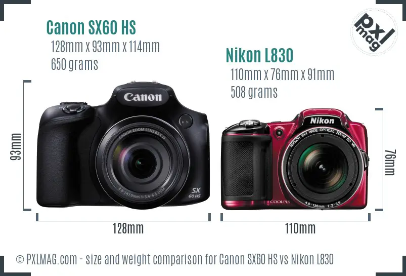 Canon SX60 HS vs Nikon L830 size comparison