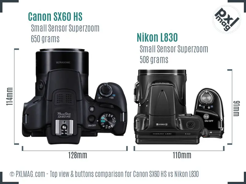 Canon SX60 HS vs Nikon L830 top view buttons comparison