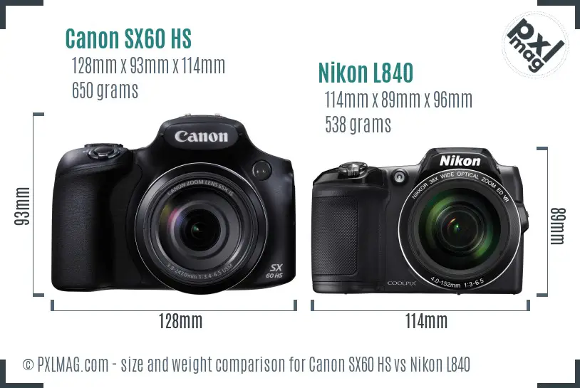 Canon SX60 HS vs Nikon L840 size comparison