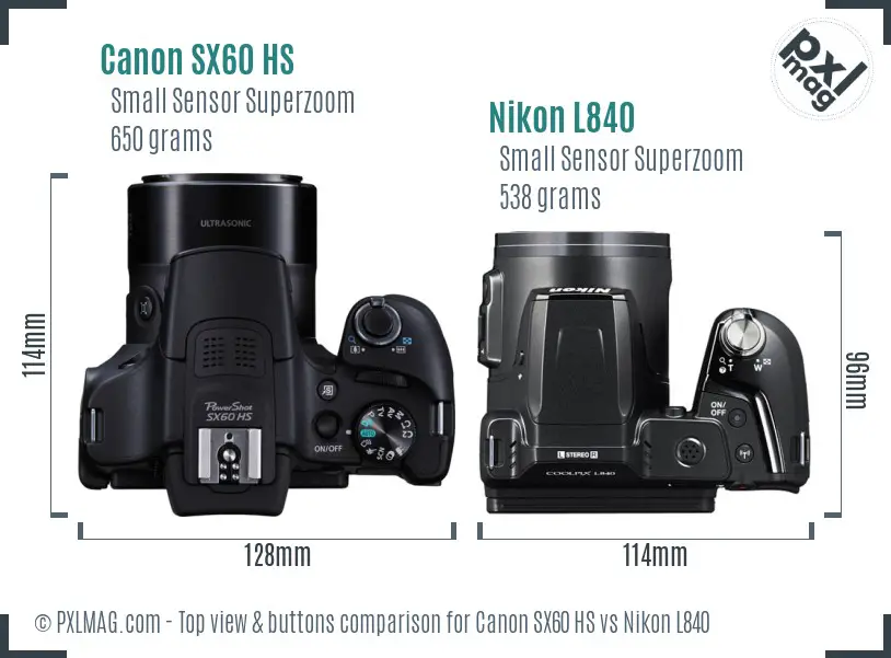 Canon SX60 HS vs Nikon L840 top view buttons comparison