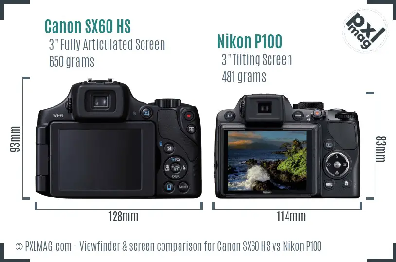 Canon SX60 HS vs Nikon P100 Screen and Viewfinder comparison