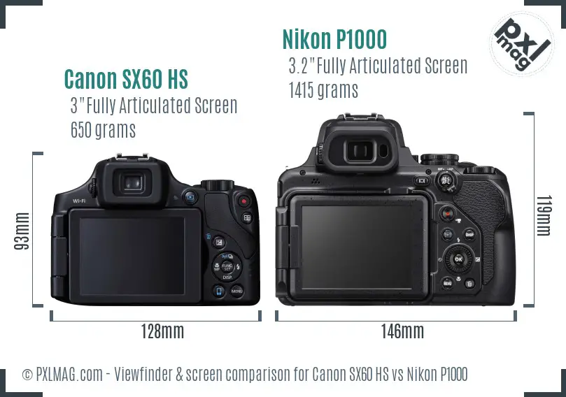 Canon SX60 HS vs Nikon P1000 Screen and Viewfinder comparison