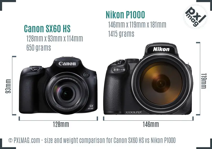 Canon SX60 HS vs Nikon P1000 size comparison