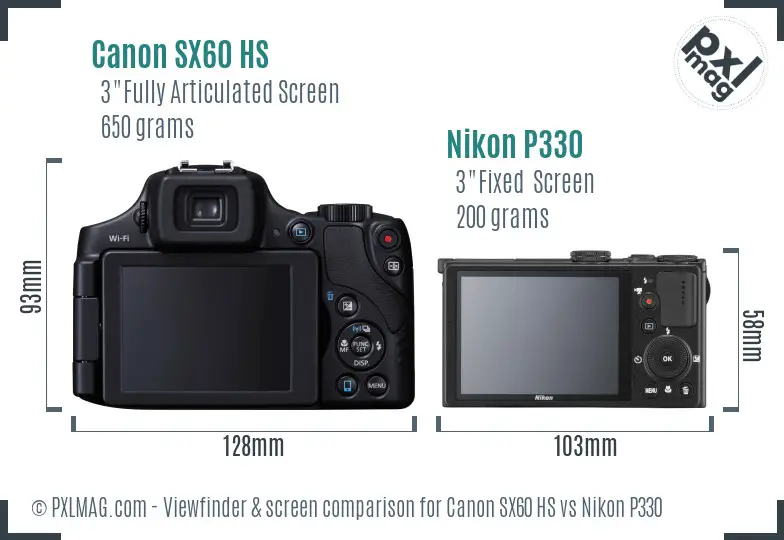 Canon SX60 HS vs Nikon P330 Screen and Viewfinder comparison