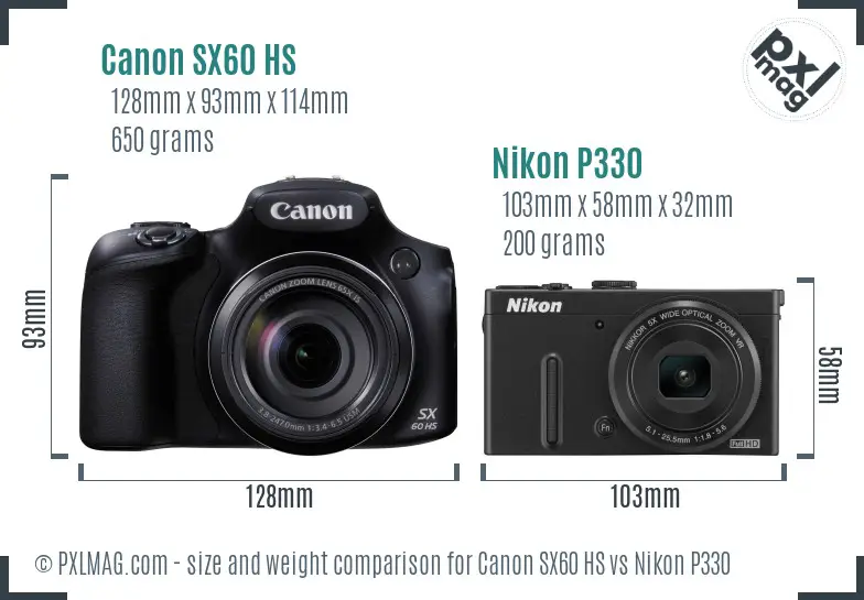 Canon SX60 HS vs Nikon P330 size comparison