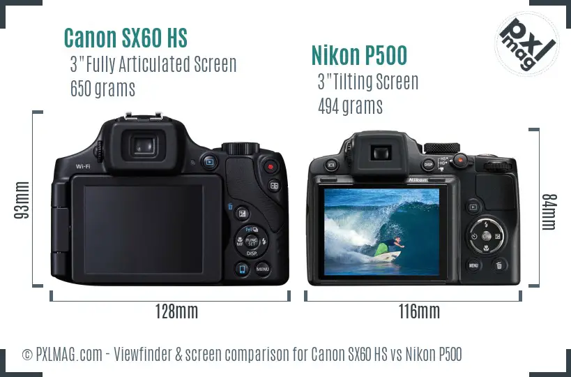 Canon SX60 HS vs Nikon P500 Screen and Viewfinder comparison